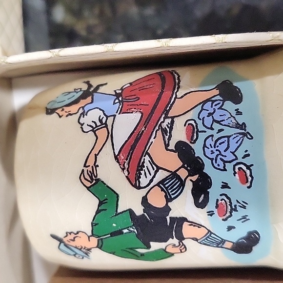 Vintage Six Pottery Shot Glasses Mugs Scenes of Jungs and Madels W Germany - Picture 6 of 9